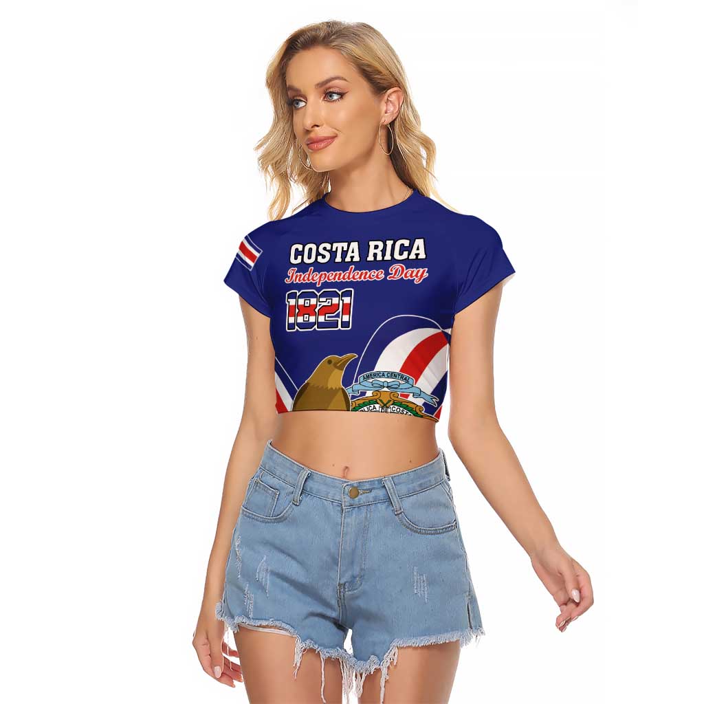 Custom Costa Rica Independence Day Raglan Cropped T Shirt Turdus Grayi Bird With Coat Of Arms - Wonder Print Shop