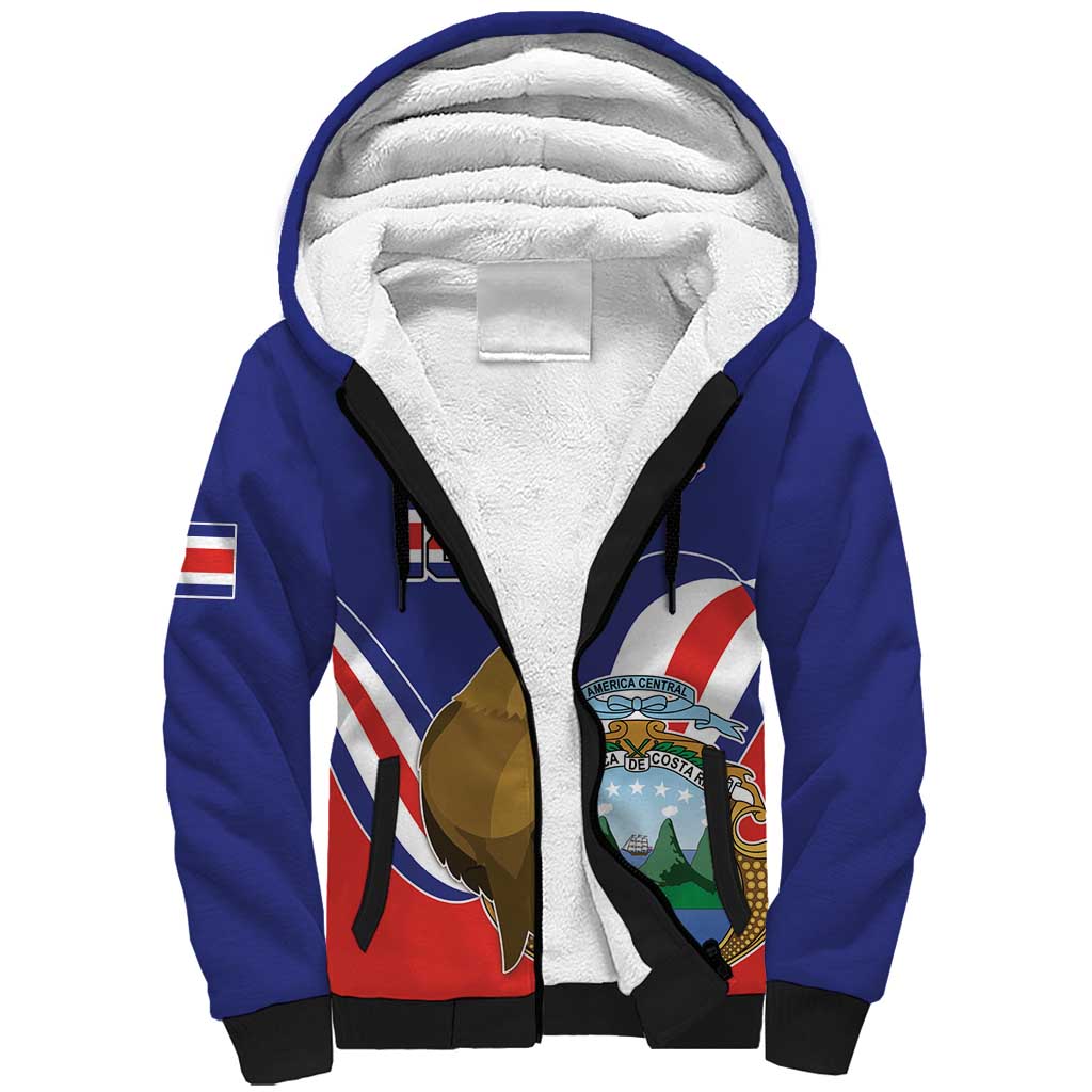 Custom Costa Rica Independence Day Sherpa Hoodie Turdus Grayi Bird With Coat Of Arms - Wonder Print Shop