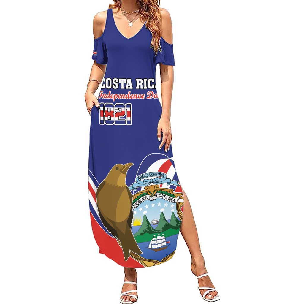 Custom Costa Rica Independence Day Summer Maxi Dress Turdus Grayi Bird With Coat Of Arms - Wonder Print Shop