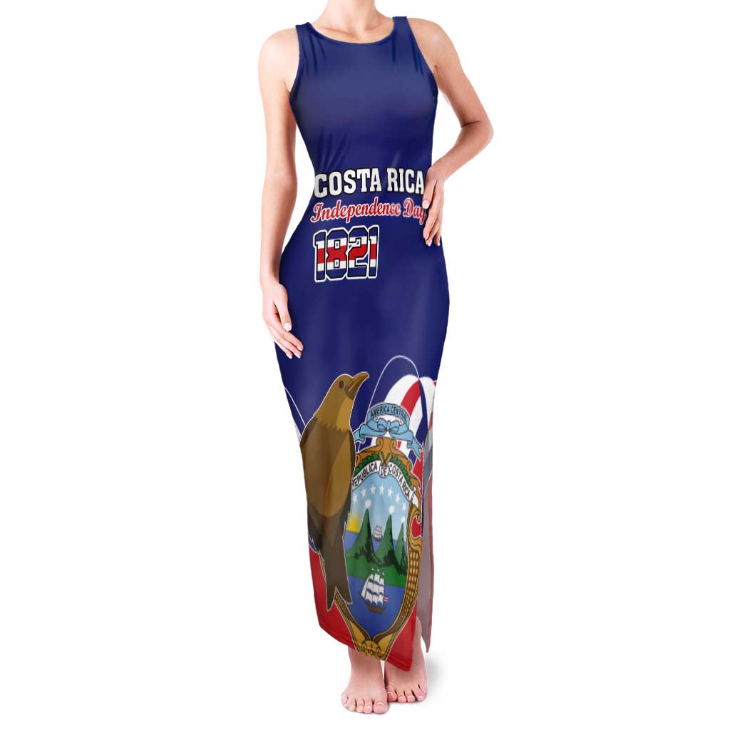 Custom Costa Rica Independence Day Tank Maxi Dress Turdus Grayi Bird With Coat Of Arms - Wonder Print Shop