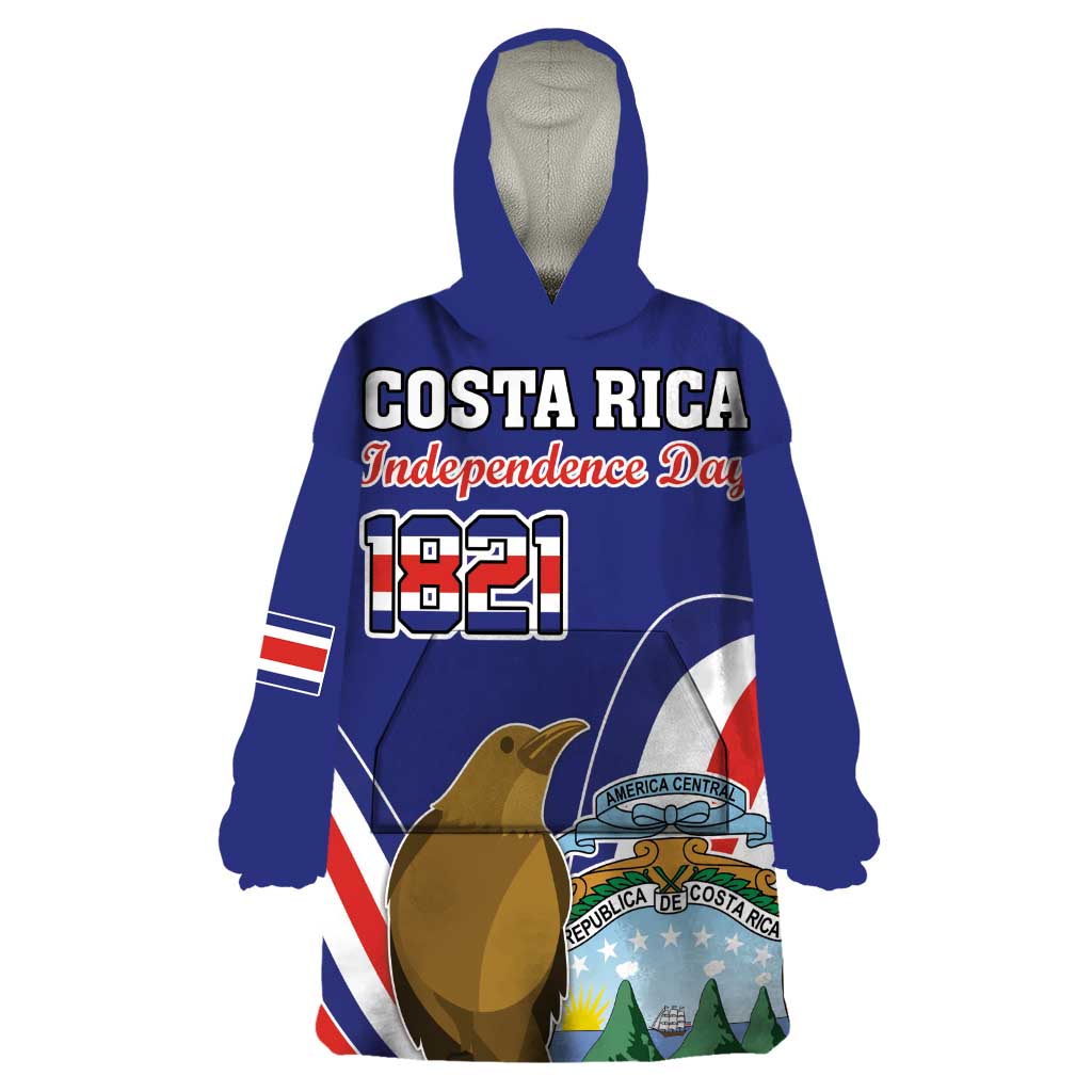 Custom Costa Rica Independence Day Wearable Blanket Hoodie Turdus Grayi Bird With Coat Of Arms - Wonder Print Shop