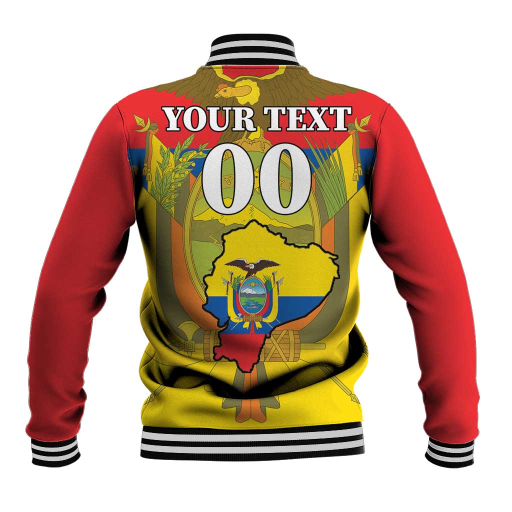 Red baseball jacket, back design with your text and large 00 numbers, striped cuffs