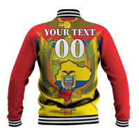 Red baseball jacket, back design with your text and large 00 numbers, striped cuffs
