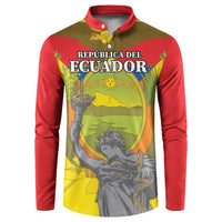 Red button sweatshirt with Ecuador crest and eagle, text design on front