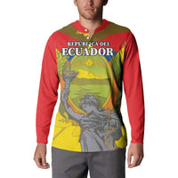 Mens red button sweatshirt with front Ecuador crest graphic and eagle wings