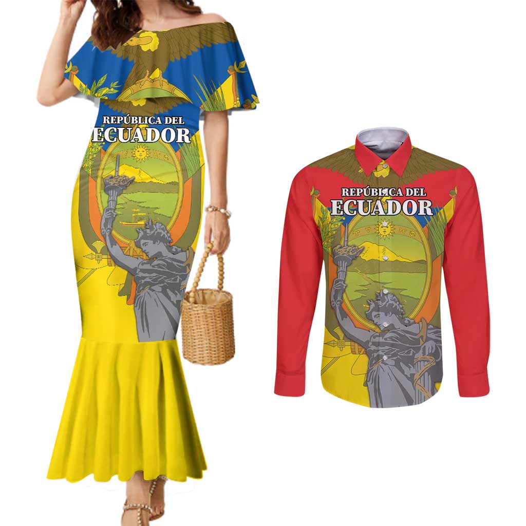 Custom Ecuador Independence Day 1809 Couples Matching Mermaid Dress and Long Sleeve Button Shirt Monumento a la Independencia