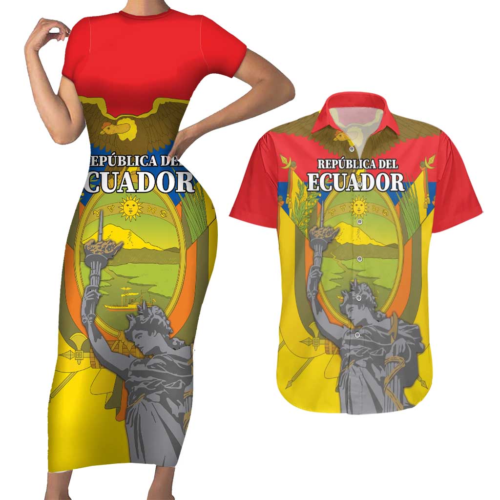 Custom Ecuador Independence Day 1809 Couples Matching Short Sleeve Bodycon Dress and Hawaiian Shirt Monumento a la Independencia - Wonder Print Shop