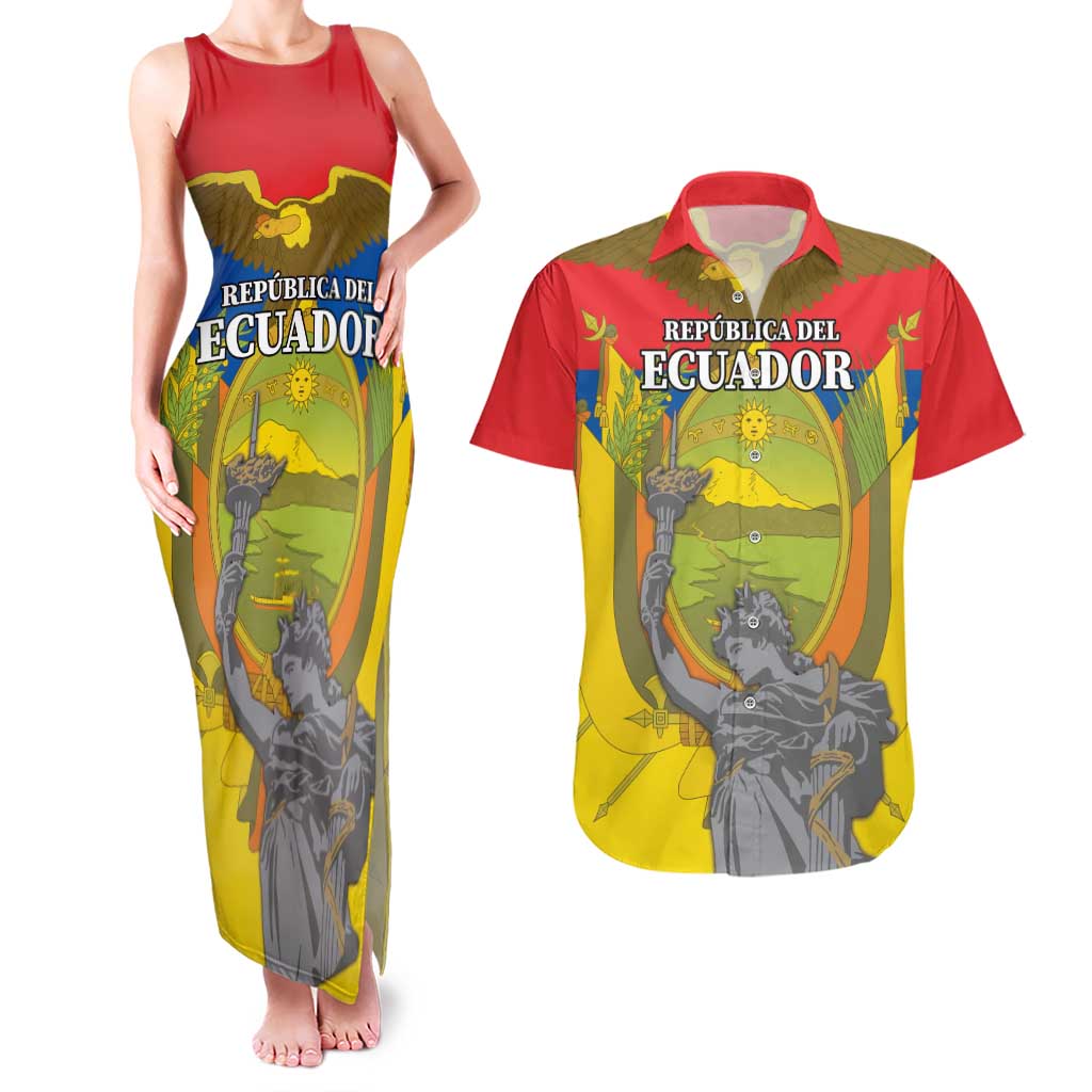 Custom Ecuador Independence Day 1809 Couples Matching Tank Maxi Dress and Hawaiian Shirt Monumento a la Independencia - Wonder Print Shop