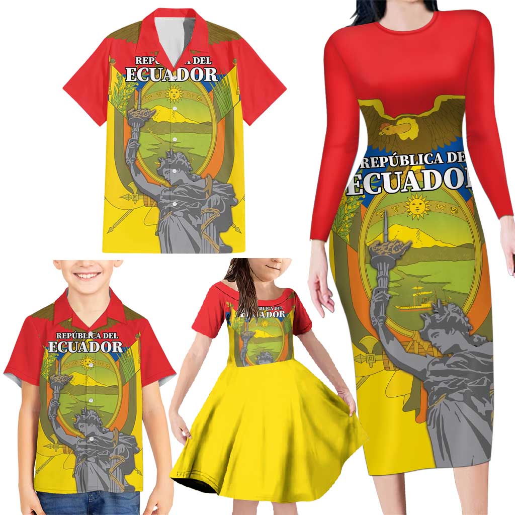 Custom Ecuador Independence Day 1809 Family Matching Long Sleeve Bodycon Dress and Hawaiian Shirt Monumento a la Independencia - Wonder Print Shop