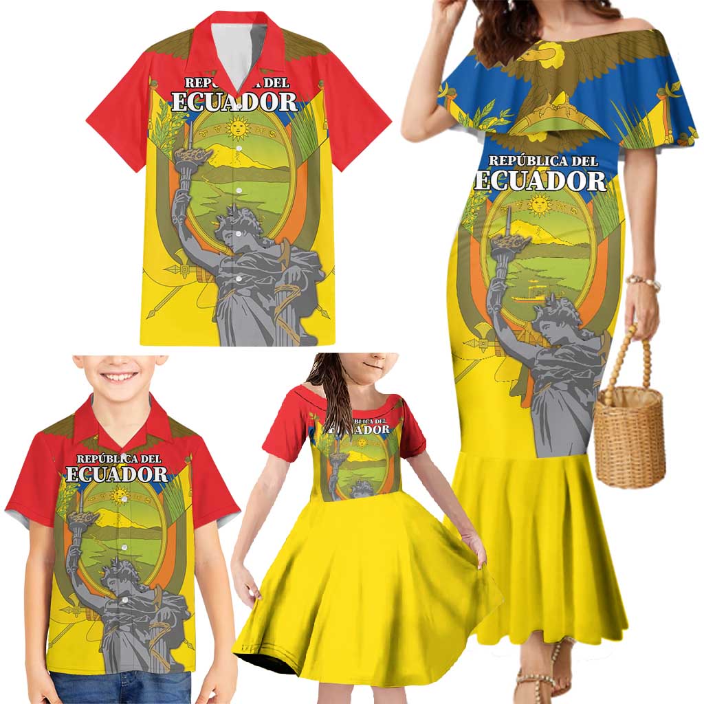 Custom Ecuador Independence Day 1809 Family Matching Mermaid Dress and Hawaiian Shirt Monumento a la Independencia - Wonder Print Shop