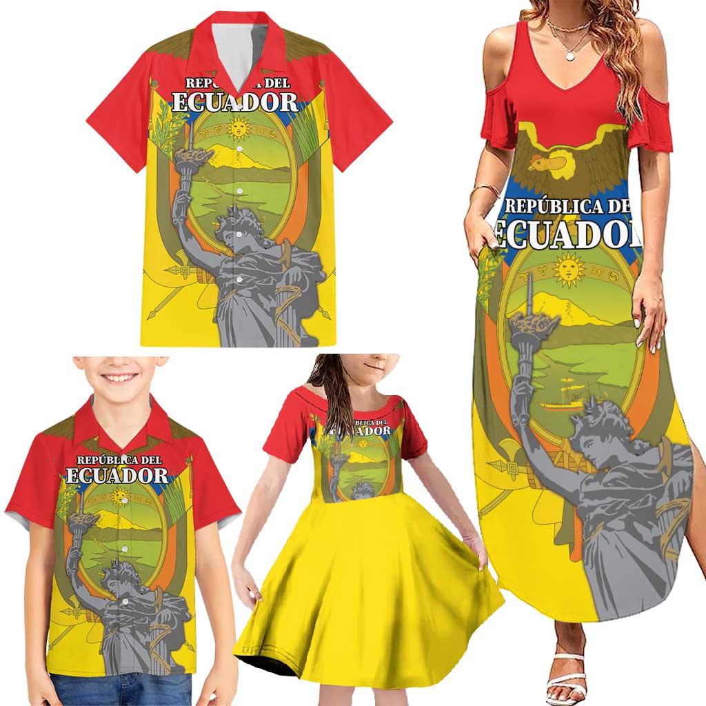 Custom Ecuador Independence Day 1809 Family Matching Summer Maxi Dress and Hawaiian Shirt Monumento a la Independencia - Wonder Print Shop