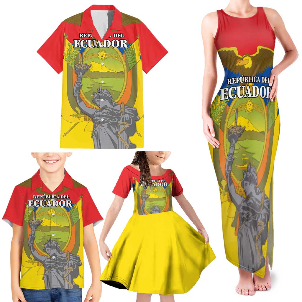 Custom Ecuador Independence Day 1809 Family Matching Tank Maxi Dress and Hawaiian Shirt Monumento a la Independencia - Wonder Print Shop