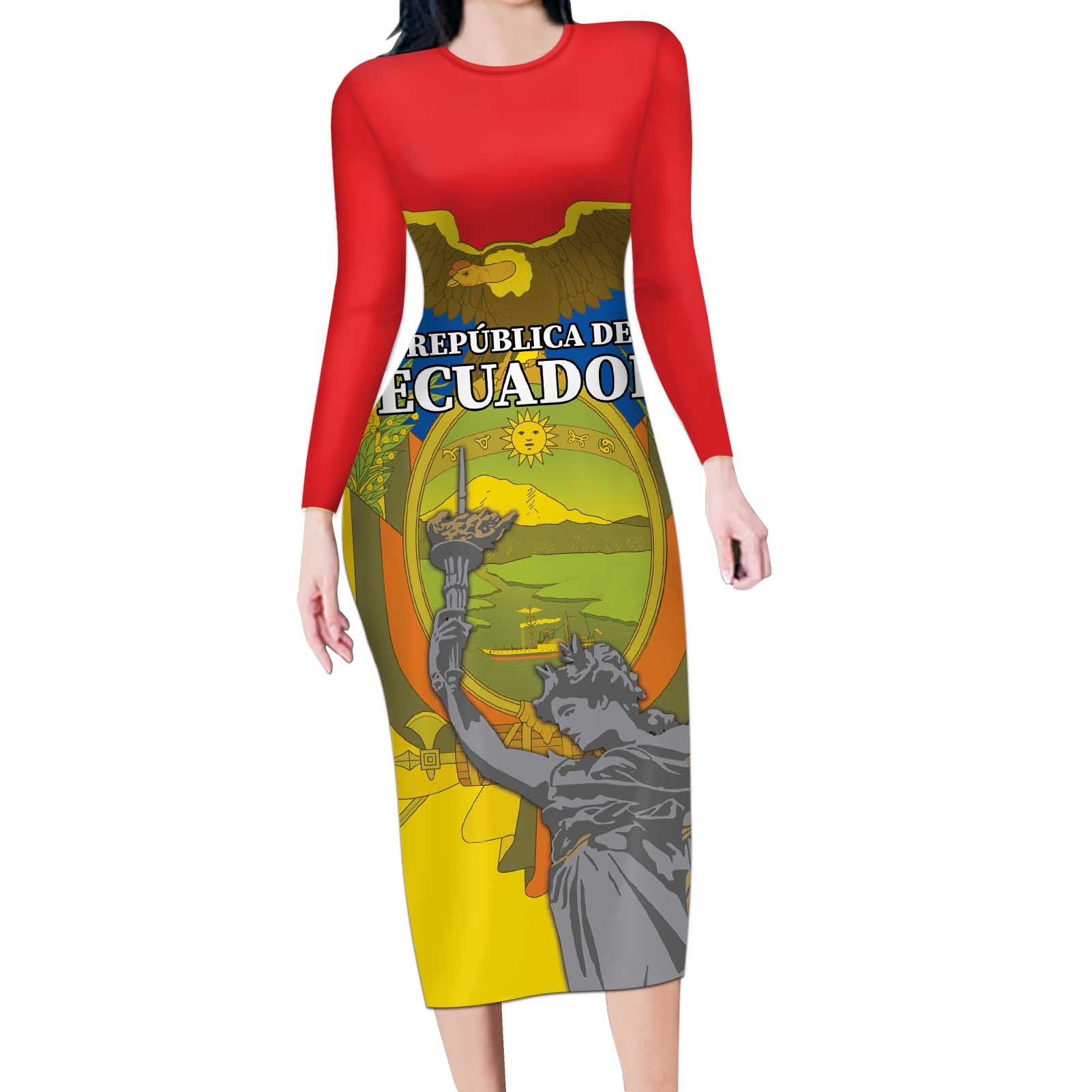 Custom Ecuador Independence Day 1809 Long Sleeve Bodycon Dress Monumento a la Independencia - Wonder Print Shop