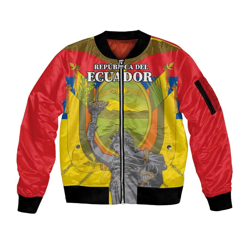 Custom Ecuador Independence Day 1809 Sleeve Zip Bomber Jacket Monumento a la Independencia - Wonder Print Shop