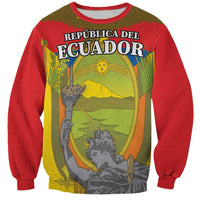 Red Ecuador Independence Day sweatshirt with Monument to Independence graphic