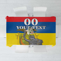 Rectangular tablecloth with multicolor Ecuador flag design and monument graphic