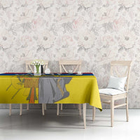 Rectangular tablecloth with yellow, blue, and red Ecuador flag design and monument print