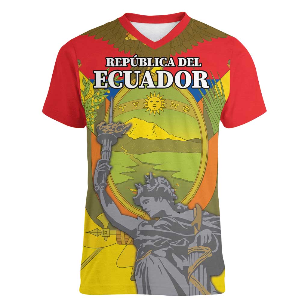 Custom Ecuador Independence Day 1809 Women V-Neck T-Shirt Monumento a la Independencia - Wonder Print Shop