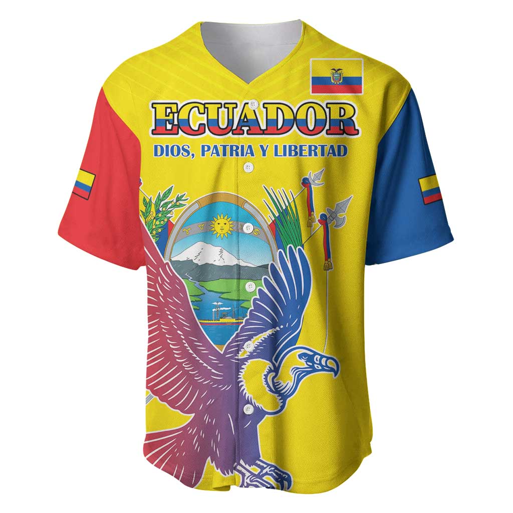 Custom Ecuador Independence Day Baseball Jersey Andean Condor With Coat Of Arms - Wonder Print Shop