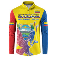 Yellow button-front sweatshirt with Ecuador text, condor graphic, and coat of arms patch