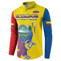 Yellow button-front sweatshirt with Ecuador graphic, condor artwork, and small flag patch