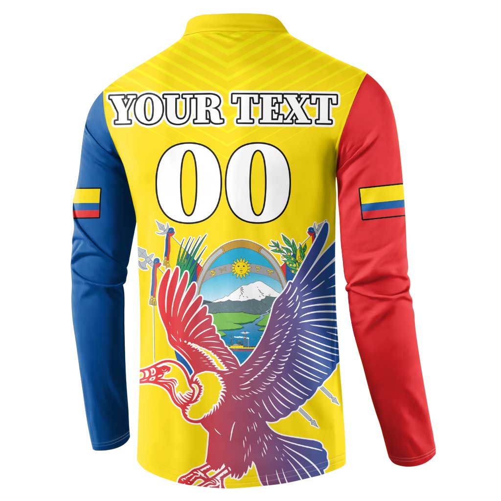 Yellow button-front sweatshirt back with “YOUR TEXT 00” and condor graphic