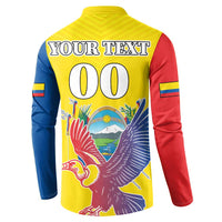 Yellow button-front sweatshirt back with “YOUR TEXT 00” and condor graphic