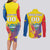 Custom Ecuador Independence Day Couples Matching Long Sleeve Bodycon Dress and Long Sleeve Button Shirt Andean Condor With Coat Of Arms - Wonder Print Shop