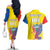 Custom Ecuador Independence Day Couples Matching Off The Shoulder Long Sleeve Dress and Hawaiian Shirt Andean Condor With Coat Of Arms - Wonder Print Shop