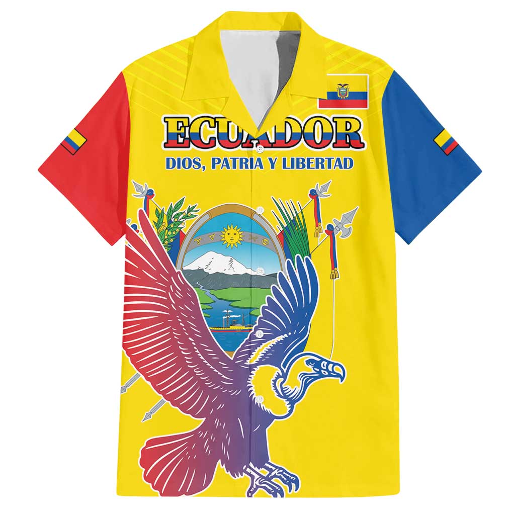 Custom Ecuador Independence Day Hawaiian Shirt Andean Condor With Coat Of Arms - Wonder Print Shop