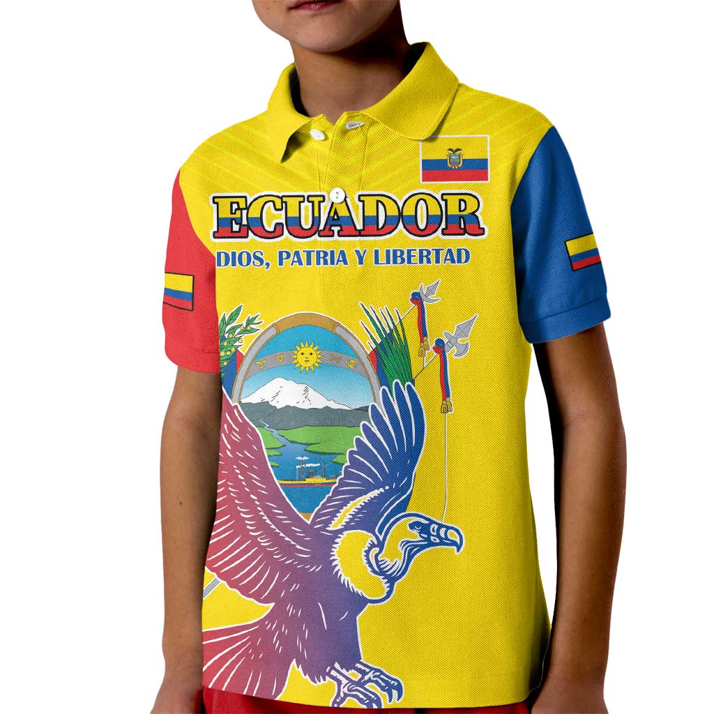 Custom Ecuador Independence Day Kid Polo Shirt Andean Condor With Coat Of Arms - Wonder Print Shop