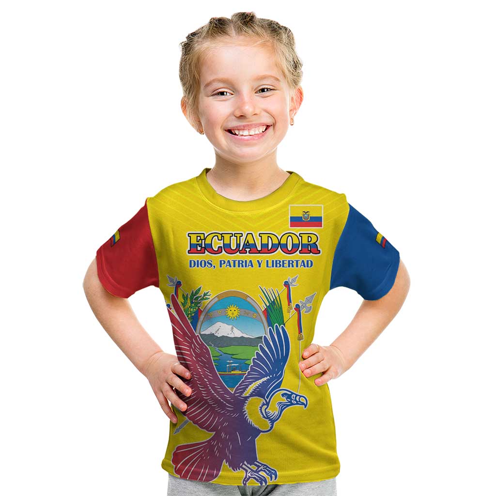 Custom Ecuador Independence Day Kid T Shirt Andean Condor With Coat Of Arms - Wonder Print Shop