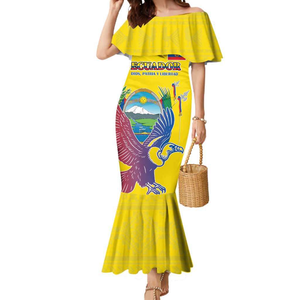 Custom Ecuador Independence Day Mermaid Dress Andean Condor With Coat Of Arms - Wonder Print Shop