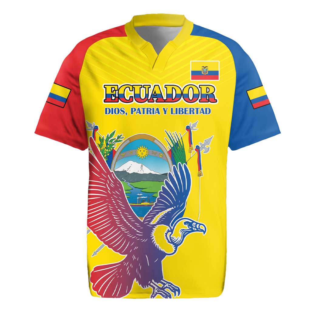 Custom Ecuador Independence Day Rugby Jersey Andean Condor With Coat Of Arms - Wonder Print Shop