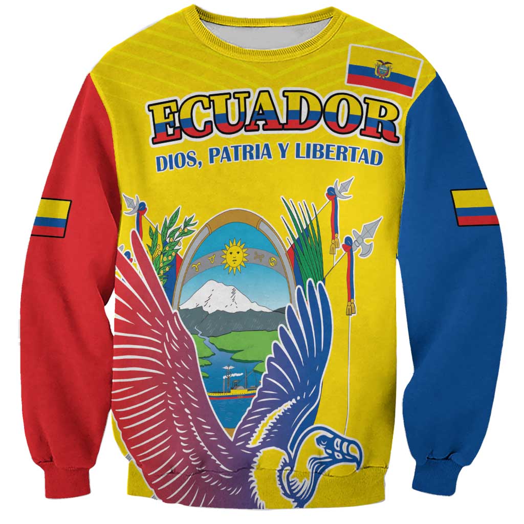 Yellow crewneck sweatshirt with Ecuador graphic front and long sleeves, unisex fit