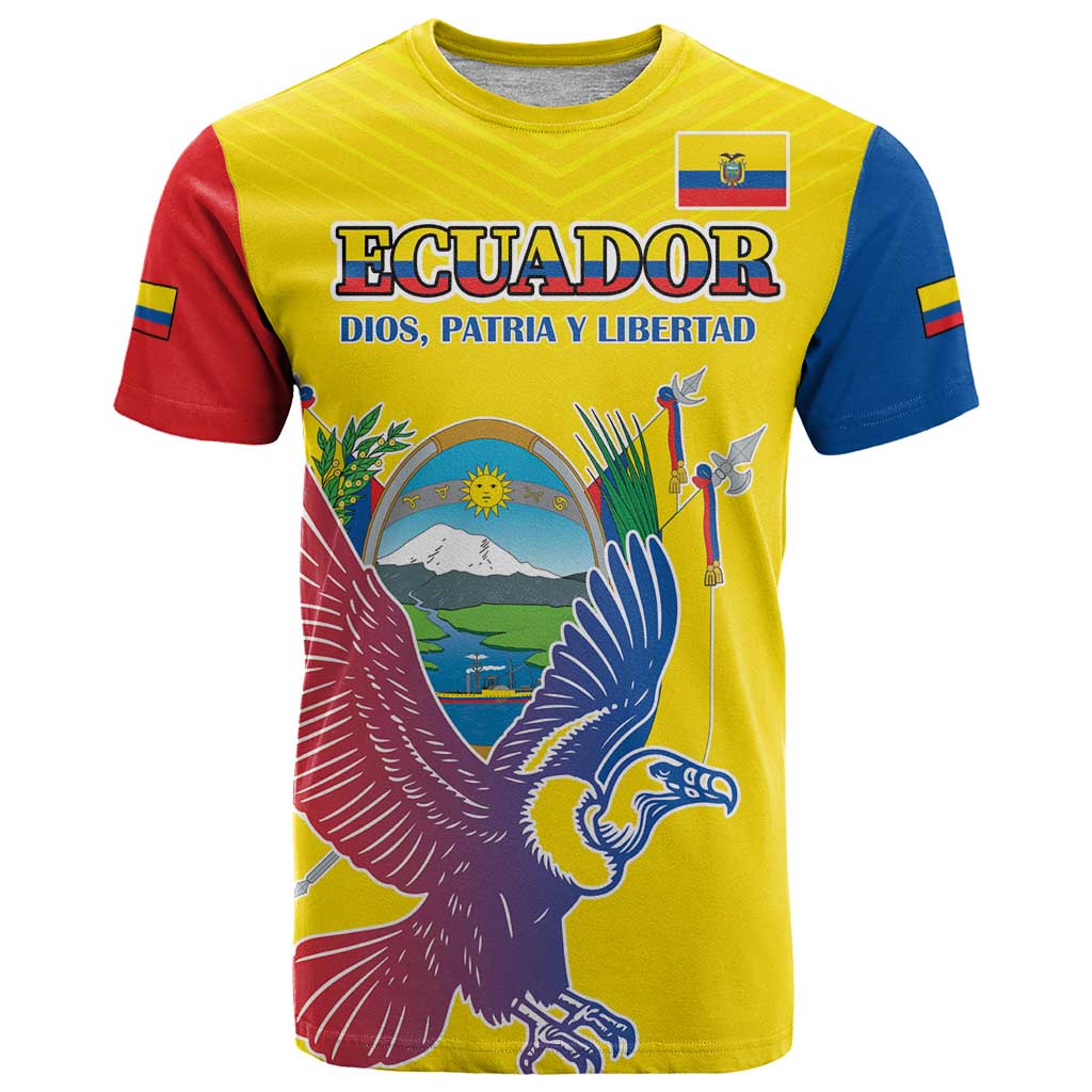 Custom Ecuador Independence Day T Shirt Andean Condor With Coat Of Arms - Wonder Print Shop