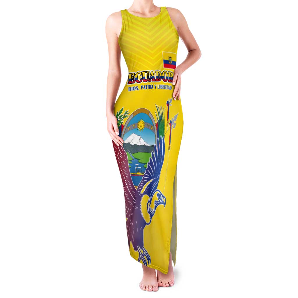 Custom Ecuador Independence Day Tank Maxi Dress Andean Condor With Coat Of Arms - Wonder Print Shop