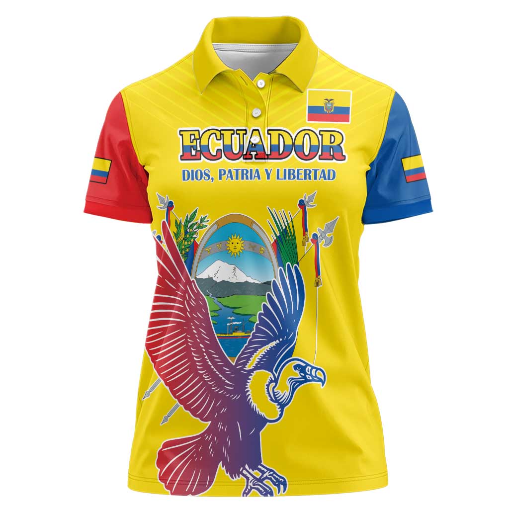 Custom Ecuador Independence Day Women Polo Shirt Andean Condor With Coat Of Arms - Wonder Print Shop