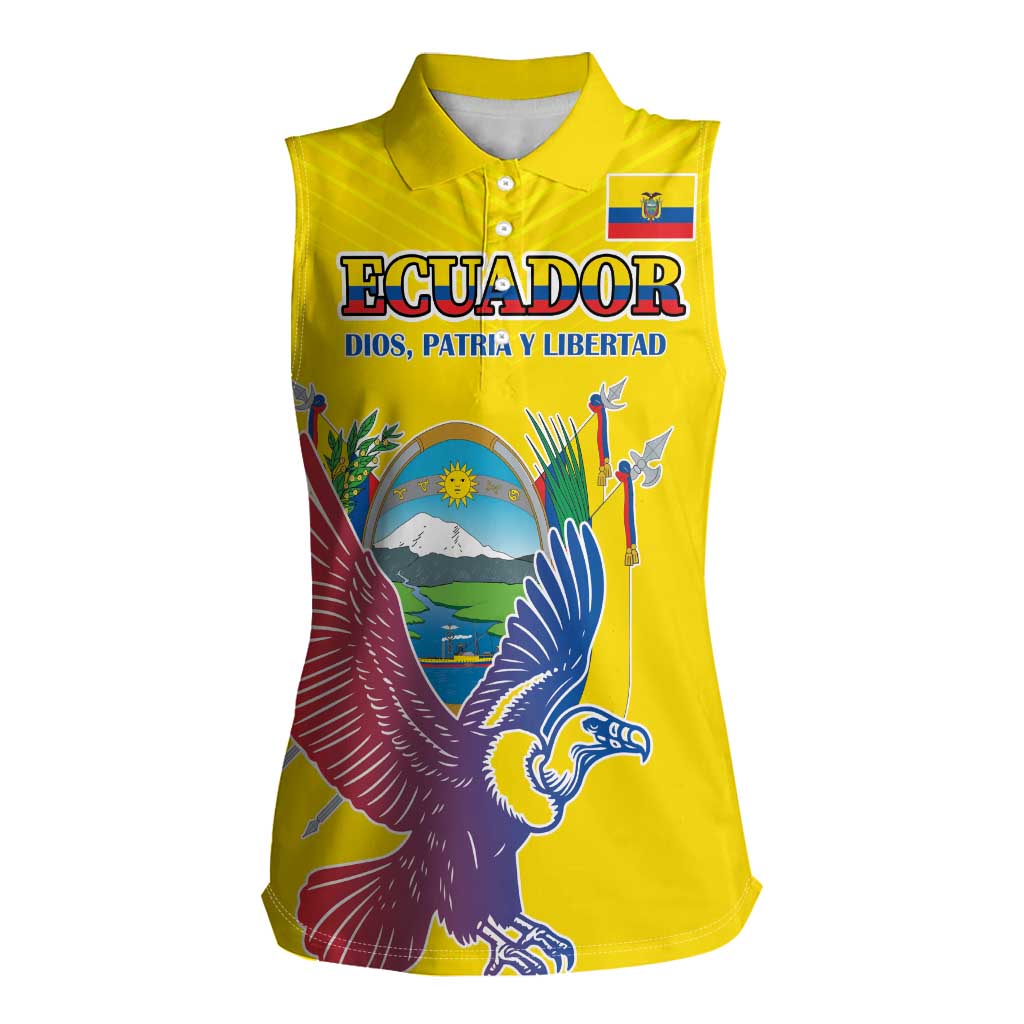 Custom Ecuador Independence Day Women Sleeveless Polo Shirt Andean Condor With Coat Of Arms - Wonder Print Shop