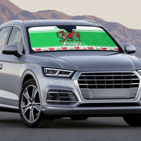 Green car windshield sun shade with Wales dragon emblem and 'CYMRU' text