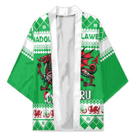 Personalized Wales Christmas Dragon Kimono Nadolig Llawen Green Version - Wonder Print Shop