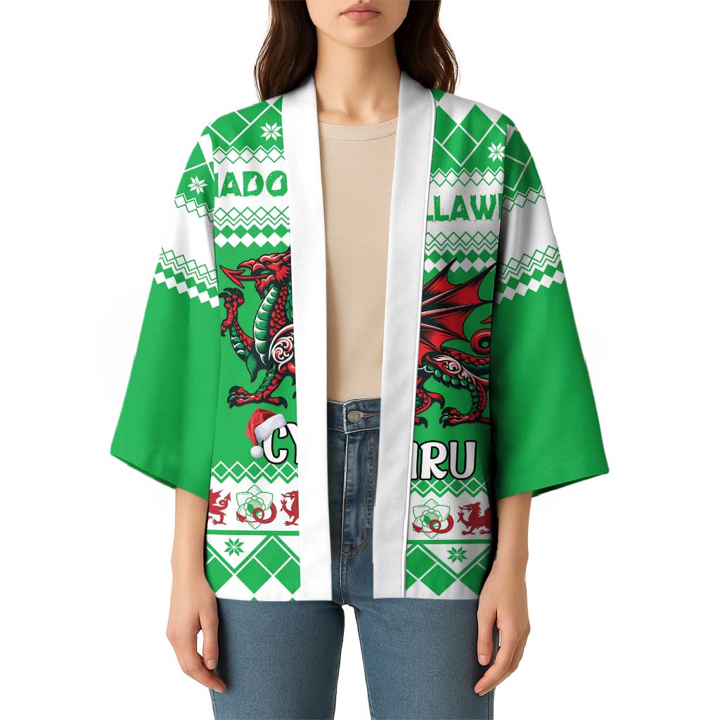 Personalized Wales Christmas Dragon Kimono Nadolig Llawen Green Version - Wonder Print Shop