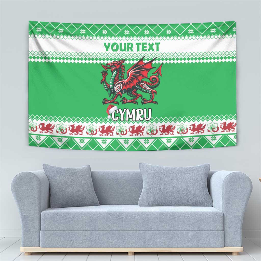 Personalized Wales Christmas Dragon Tapestry Nadolig Llawen Green Version - Wonder Print Shop