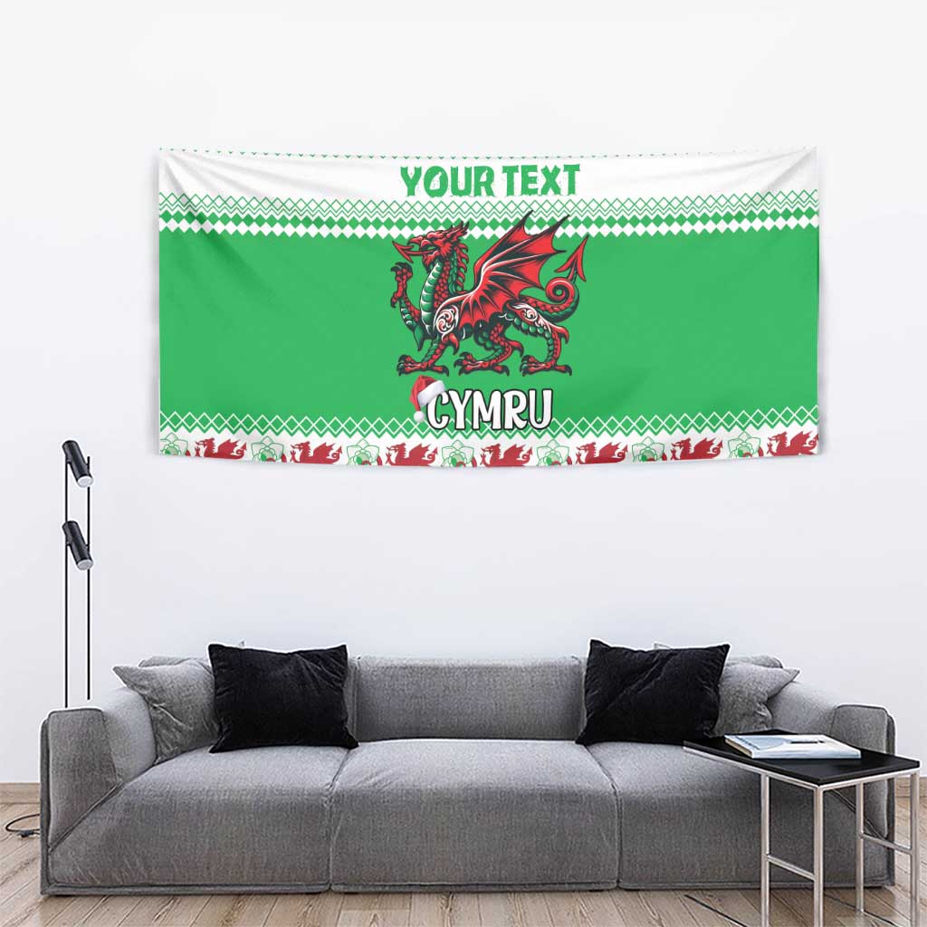 Personalized Wales Christmas Dragon Tapestry Nadolig Llawen Green Version - Wonder Print Shop