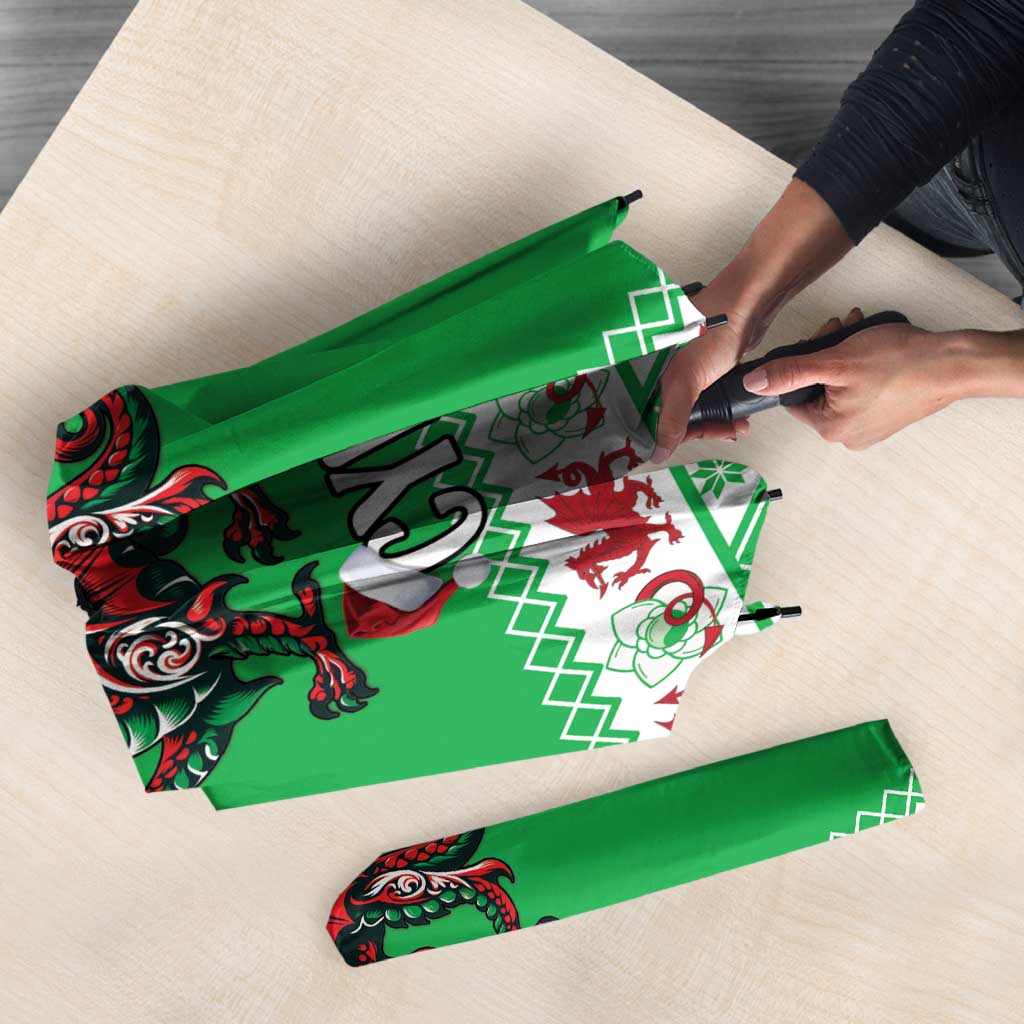 Personalized Wales Christmas Dragon Umbrella Nadolig Llawen Green Version - Wonder Print Shop
