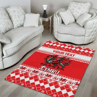 Red Christmas area rug with Welsh dragon motif and plaid snowflake stripes