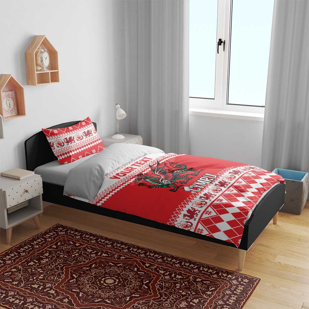 Personalized Wales Christmas Dragon Bedding Set Nadolig Llawen Red Version - Wonder Print Shop