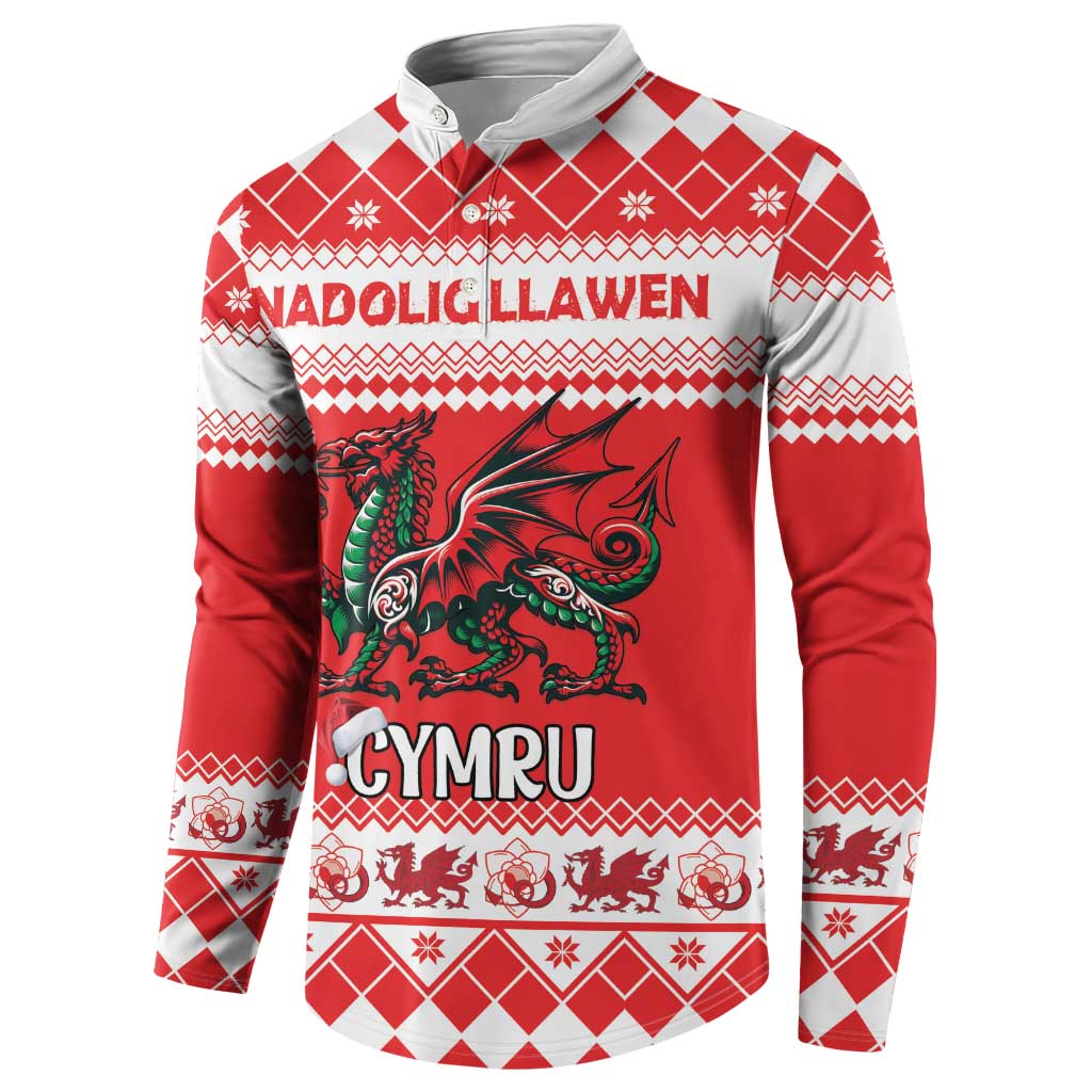 Personalized Wales Christmas Dragon Button Sweatshirt Nadolig Llawen Red Version - Wonder Print Shop