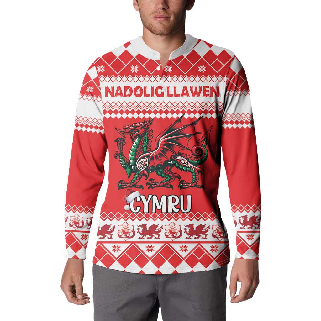 Personalized Wales Christmas Dragon Button Sweatshirt Nadolig Llawen Red Version - Wonder Print Shop