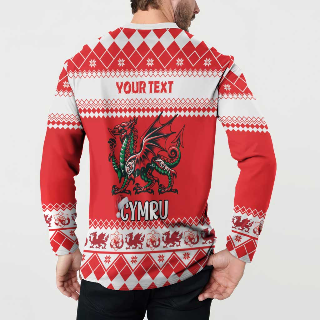 Personalized Wales Christmas Dragon Button Sweatshirt Nadolig Llawen Red Version - Wonder Print Shop